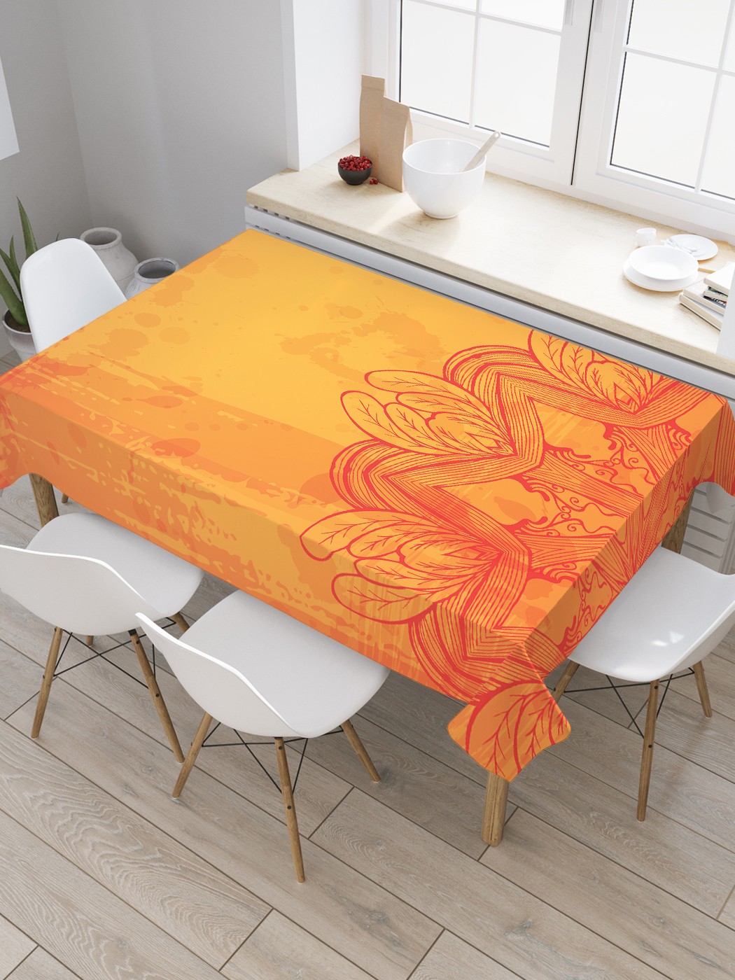 

Скатерть прямоугольная JoyArty "Рассвет мандалы" из сатена, 180x145 см, Желтый, Рассвет мандалы