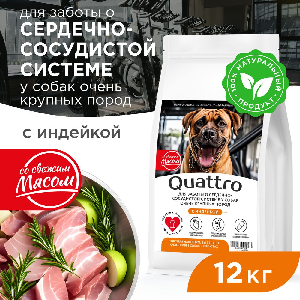 

Сухой корм для собак QUATTRO, большие породы, для сердца и сосудов, с индейкой, 12 кг