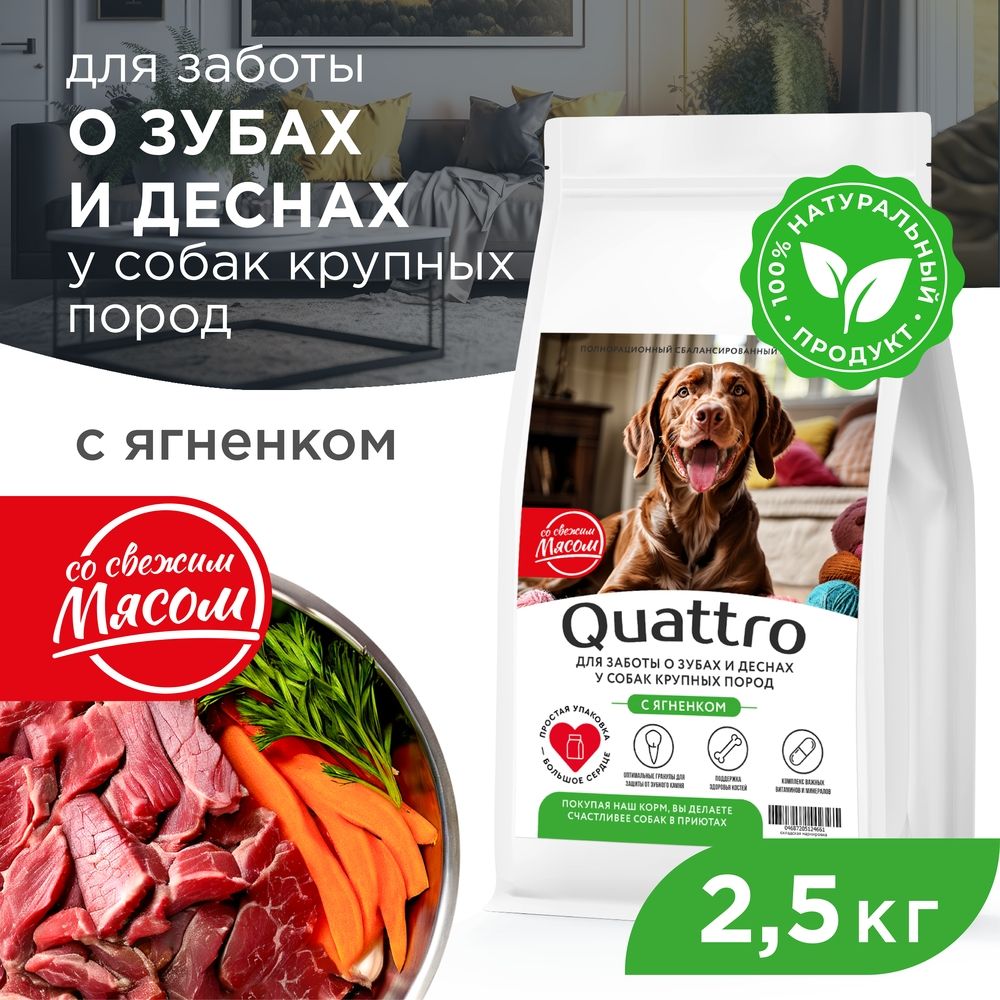 

Сухой корм для собак QUATTRO, крупные породы, для заботы зубов и десен, с ягненком, 2,5 кг