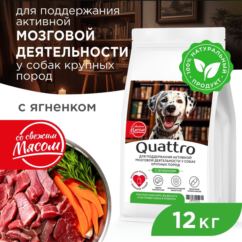 

Сухой корм для собак QUATTRO, крупные породы, для мозговой деятельности, с ягненком, 12 кг