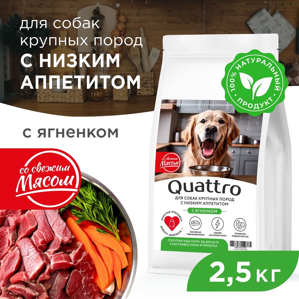 

Сухой корм для собак QUATTRO, крупные породы, при слабом аппетите, с ягненком, 2,5 кг