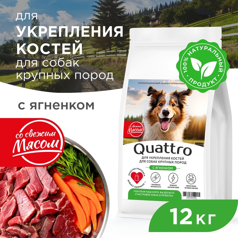 

Сухой корм для собак QUATTRO, крупные породы, укрепление костей, с ягненком, 12 кг