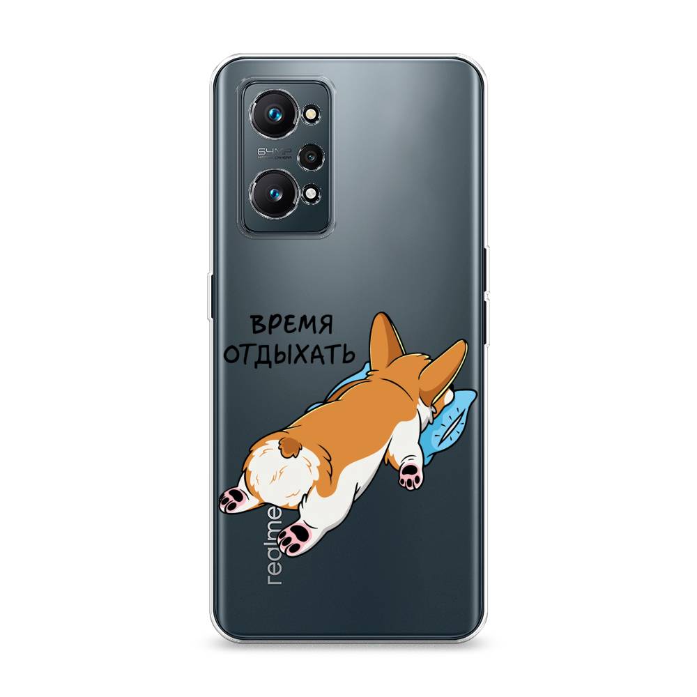 

Чехол на Realme GT Neo 2 "Корги отдыхает", Черный;коричневый;голубой, 257750-1