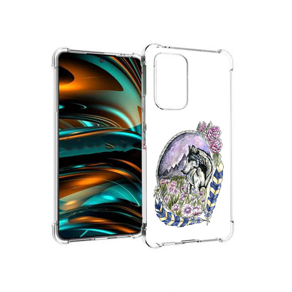 

Чехол MyPads Tocco для Samsung Galaxy A53 5G нарисованный волк в цветах с перьями, Прозрачный, Tocco