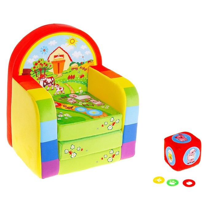 Мягкая игрушка СмолТойс Кресло-кровать Ферма с игральным кубиком