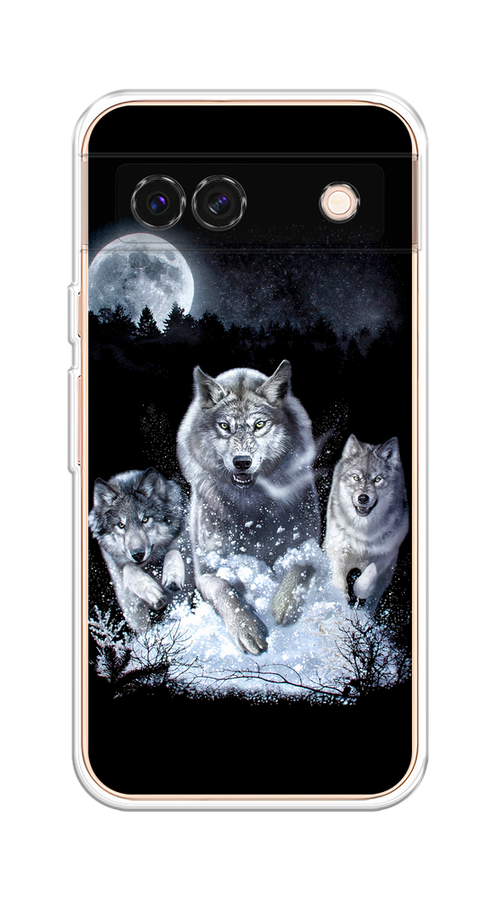 

Чехол на Google Pixel 8A "Стая волков под луной", Черный;белый;серый, 271750-1