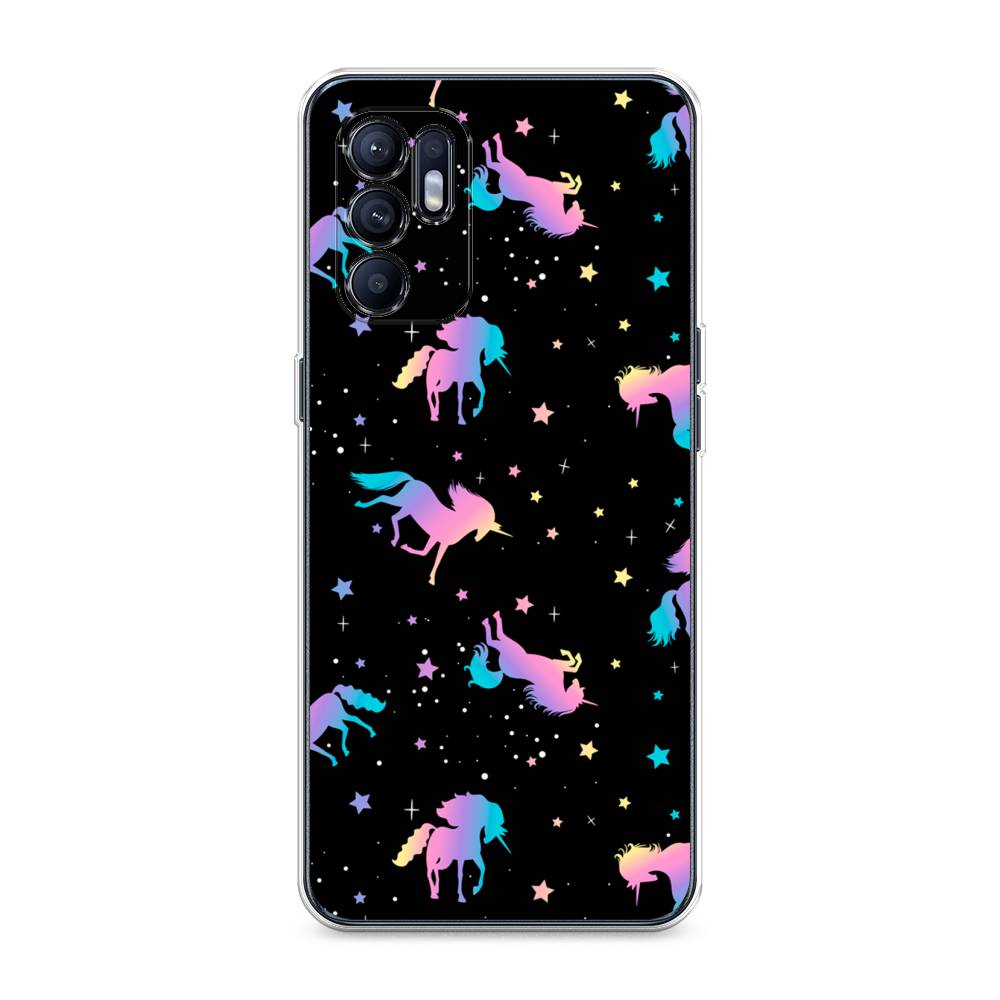 

Чехол для Oppo Reno 6 4G "Единороги градиент", Черный;розовый;голубой, 257850-1
