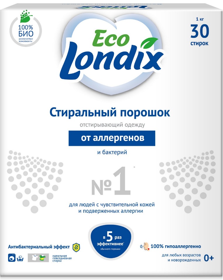 фото Экологичный гипоаллергенный стиральный порошок eco londix, 30 стирок