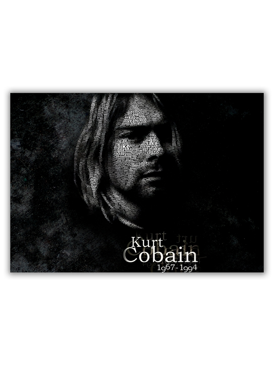 фото Магнит на холодильник drabs большой - a4, kurt cobain, черно-белый