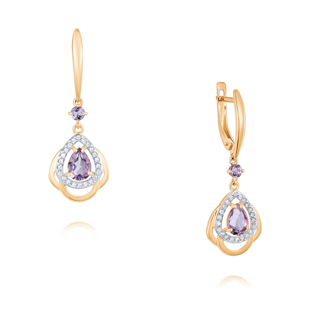 

Серьги подвески из красного золота ADAMAS 24041166/01-А50Д-653, аметист/фианит, 24041166/01-А50Д-653