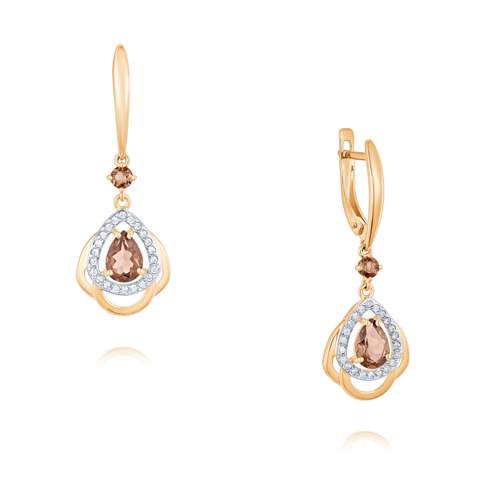 

Серьги подвески из красного золота ADAMAS 24041166/01-А50Д-726, раухтопаз/фианит, 24041166/01-А50Д-726
