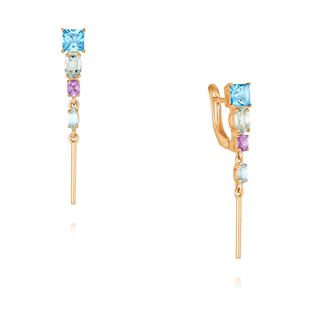 

Серьги подвески из красного золота ADAMAS 24041322/01-А50-670, аметист/празиолит/топаз, 24041322/01-А50-670