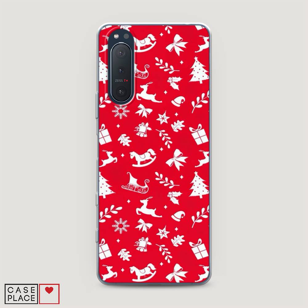 

Чехол на Sony Xperia 5 II "Красный новогодний фон", Красный;белый, 54750-5
