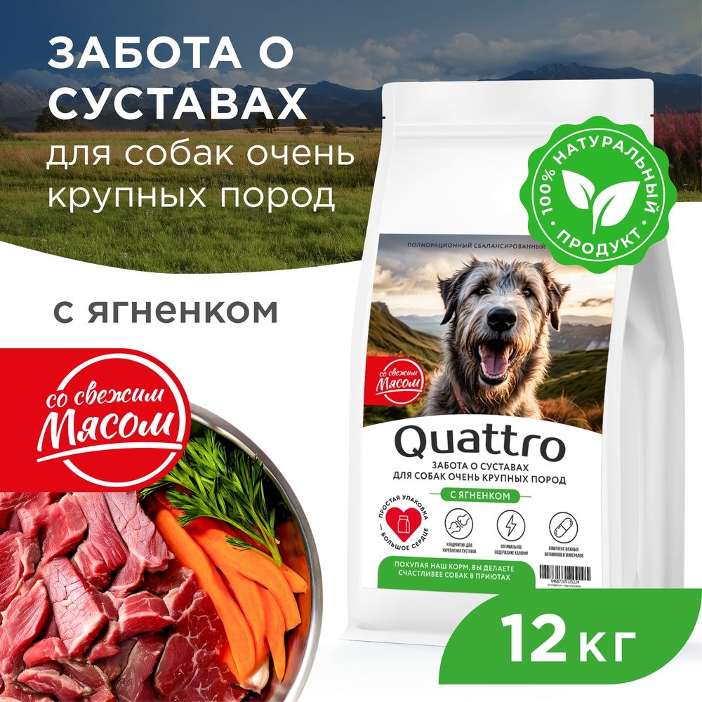 

Сухой корм для собак QUATTRO, большие породы, забота о суставах, с ягненком, 12 кг
