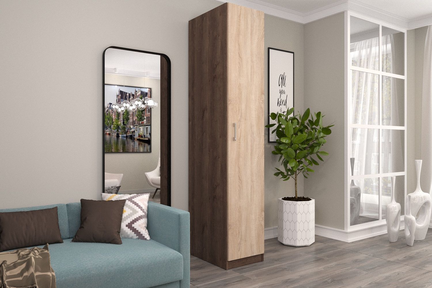 

Шкаф FURNISTYLE Лайф 40х60х215 Дуб экспрессив/Дуб сонома, Бежевый, Лайф