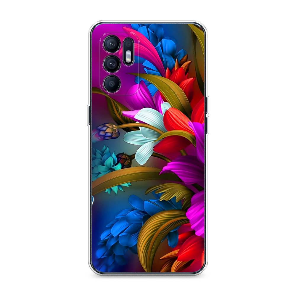 

Чехол для Oppo Reno 6 4G "Фантастические цветы", Фиолетовый;красный;синий, 257850-2