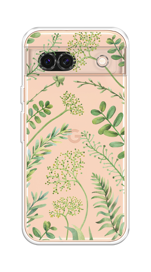 

Чехол на Google Pixel 8A "Green Leaves", Зеленый;прозрачный, 271750-1