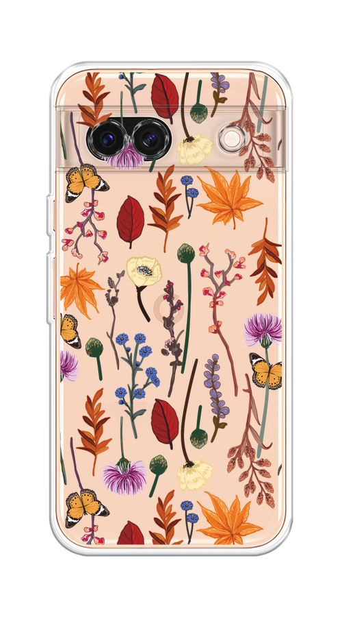 

Чехол на Google Pixel 8A "Orange Purple flowers", Оранжевый;красный;розовый;желтый;прозрачный, 271750-1