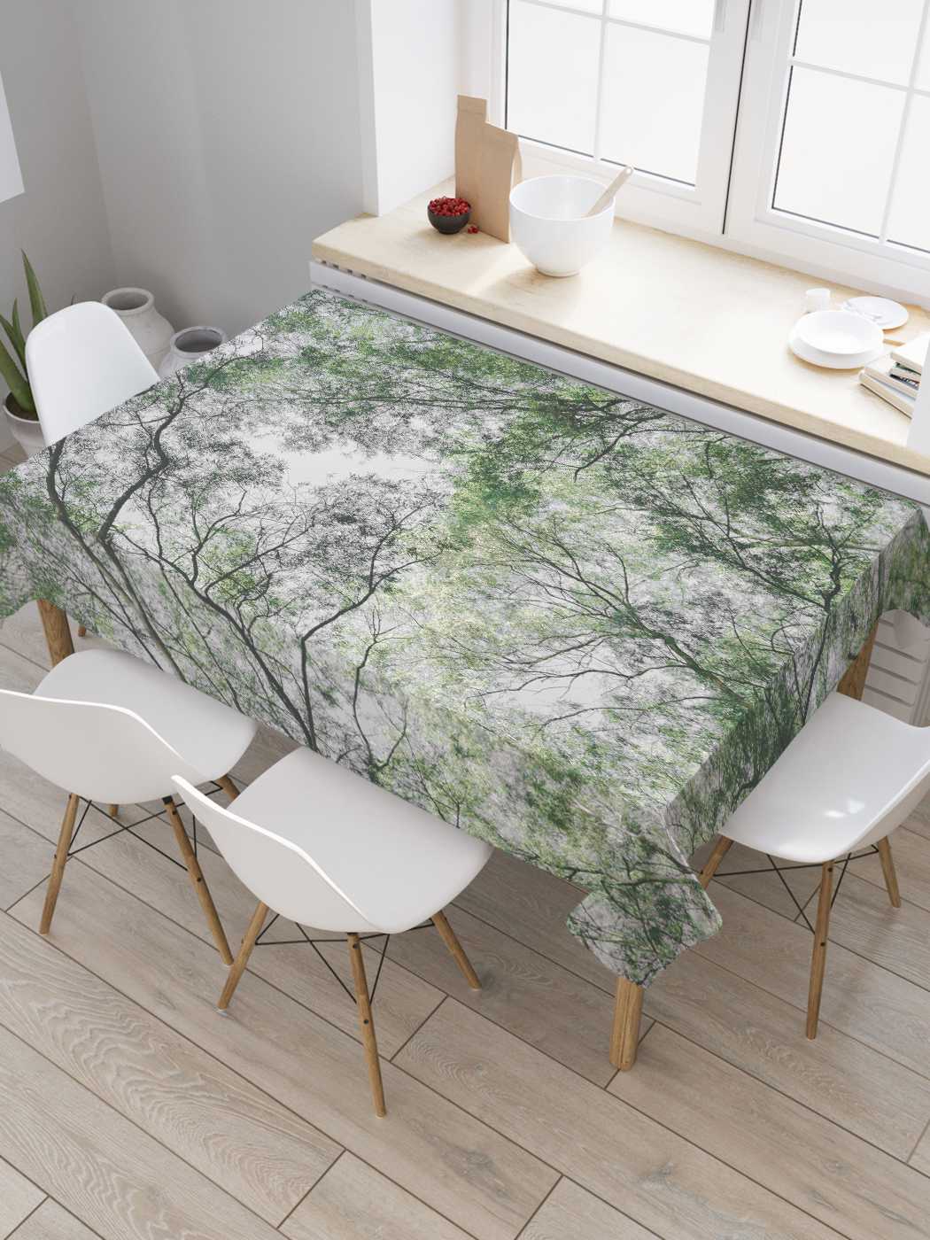 

Скатерть прямоугольная JoyArty "Лесное небо" из оксфорда, 120x145 см, Зеленый, Лесное небо
