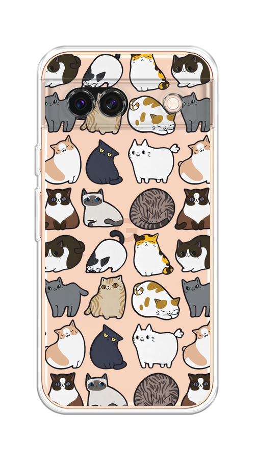 

Чехол на Google Pixel 8A "Милые котики", Прозрачный;белый;серый, 271750-1