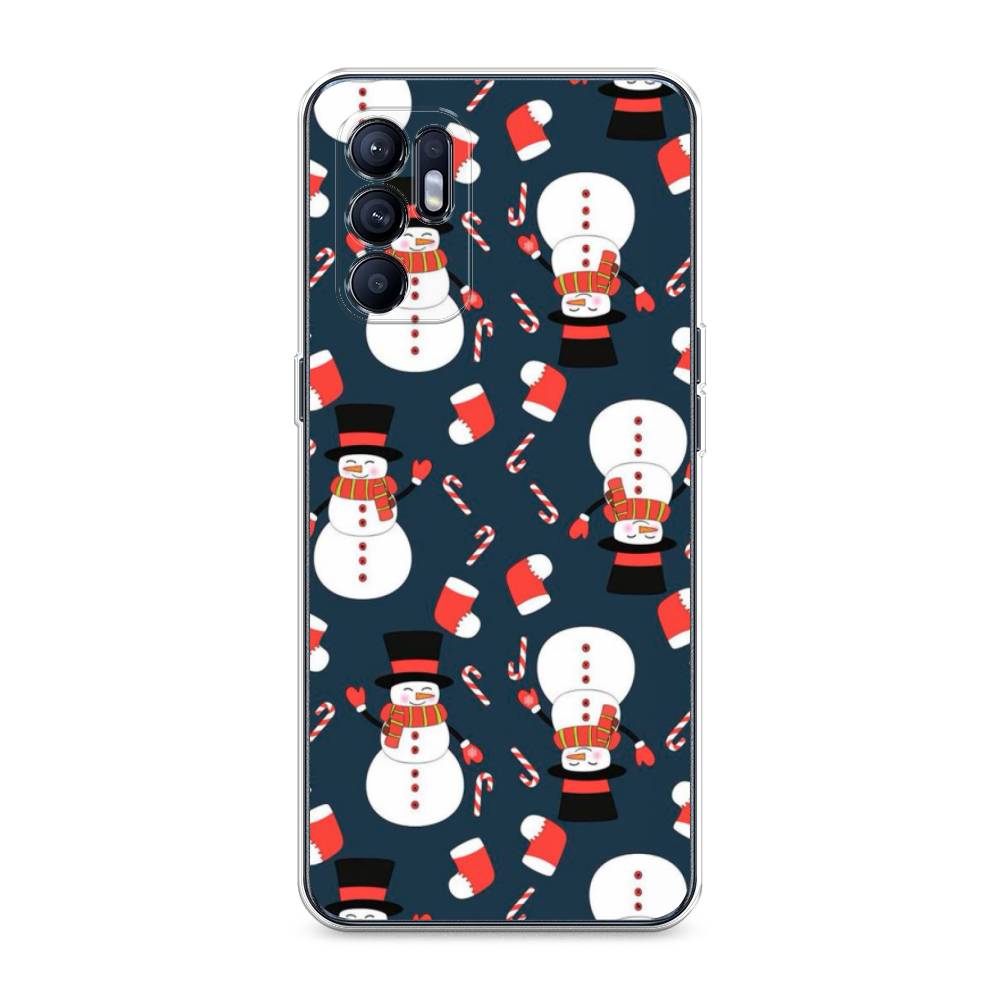 

Чехол для Oppo Reno 6 4G "Синие снеговики", Синий;белый;красный, 257850-5