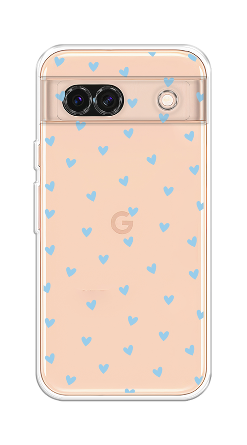 

Чехол на Google Pixel 8A "Голубые сердечки паттерн", Голубой;прозрачный, 271750-1