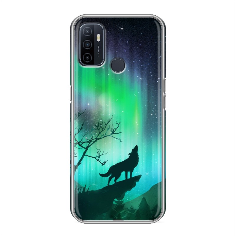 

Дизайнерский силиконовый чехол для OPPO A53 Северное сияние и волк