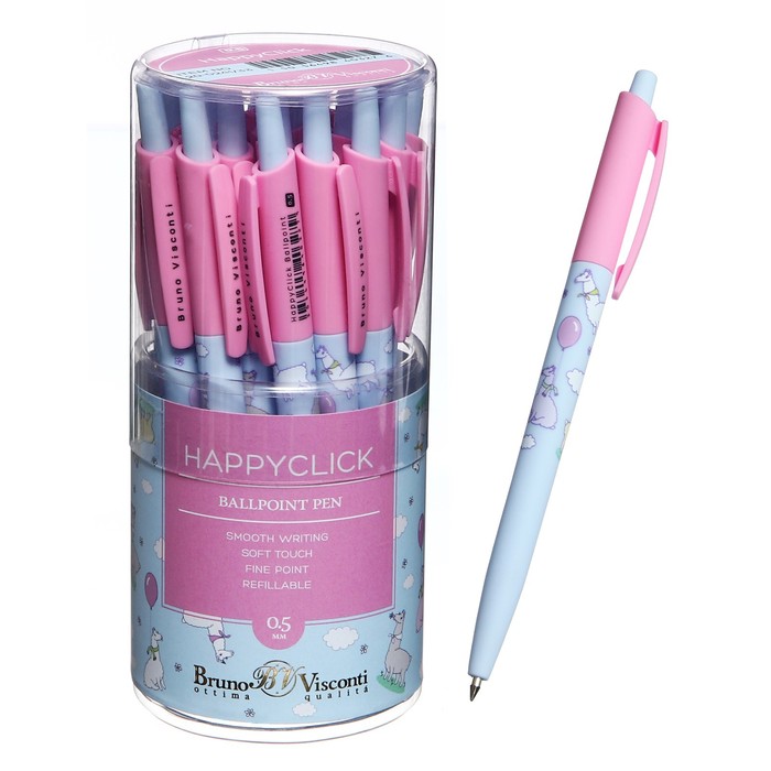 

Ручка шариковая автоматическая BrunoVisconti HappyClick "Ламы в облачках", узел 0.5мм