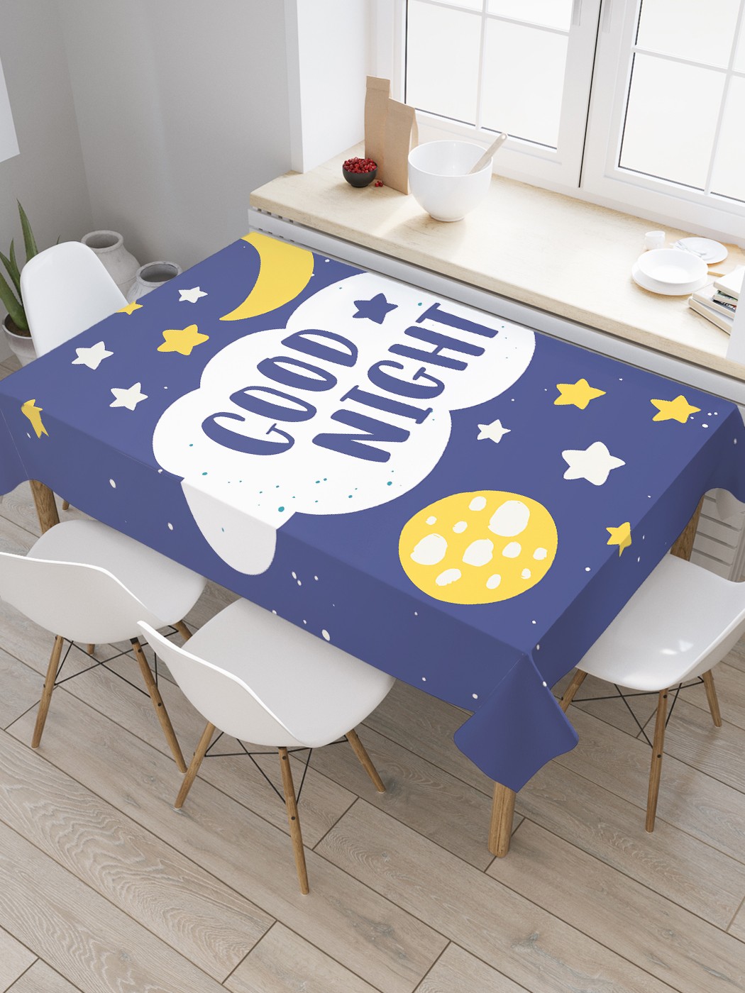 

Скатерть прямоугольная JoyArty "Сны среди звезд" из сатена, 180x145 см, Сны среди звезд