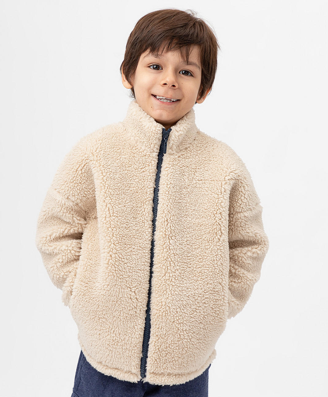 

Толстовка на молнии с высоким воротником бежевая Button Blue 222BBBMC16023900 р.98, Бежевый, 222BBBMC16023900