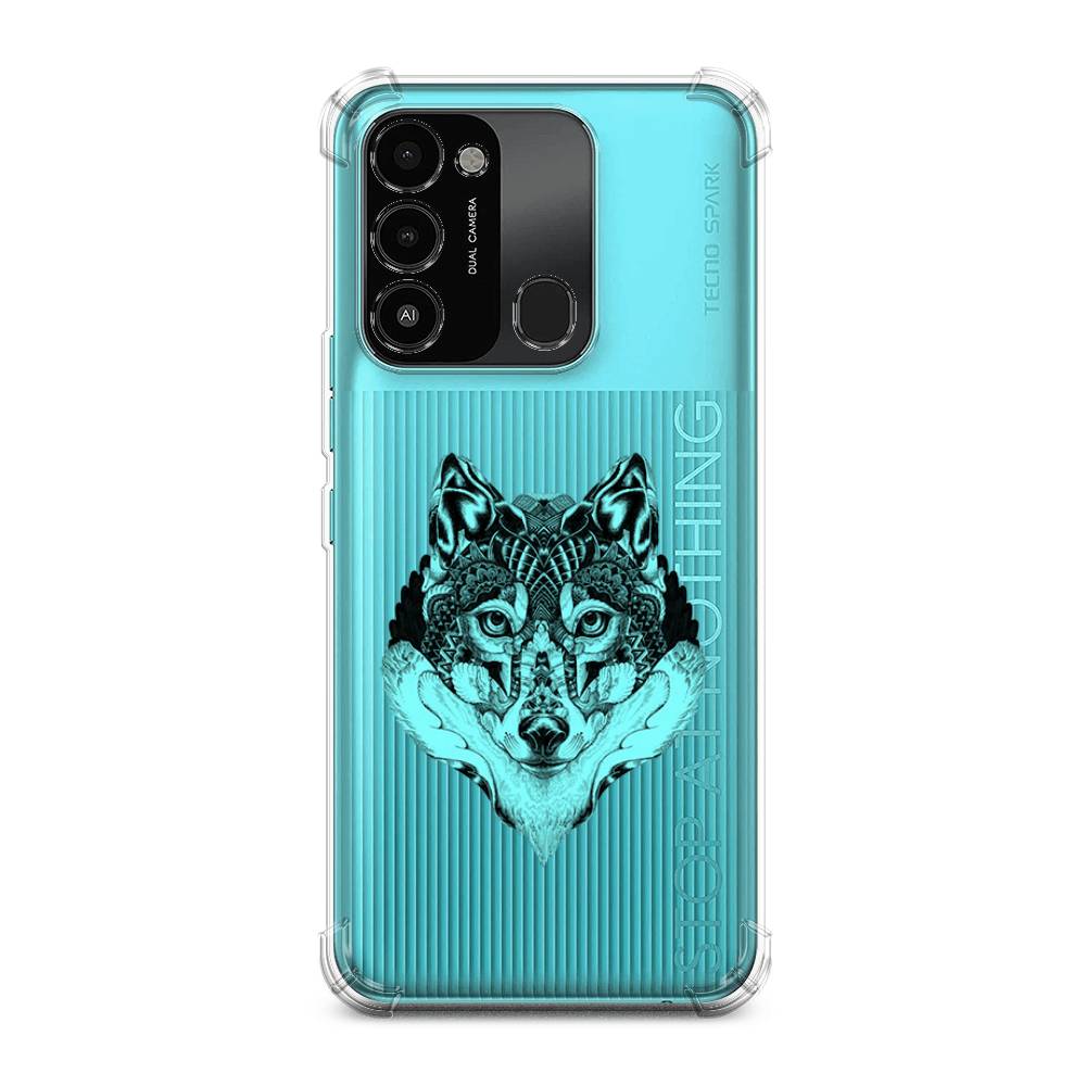 

Чехол Awog на Tecno Spark Go 2022 / Техно Спарк Го 2022 "Бирюзовый волк", Голубой;черный