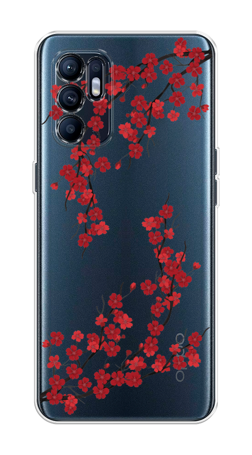 

Чехол на Oppo Reno 6 4G "Красная сакура", Красный;черный, 257850-2