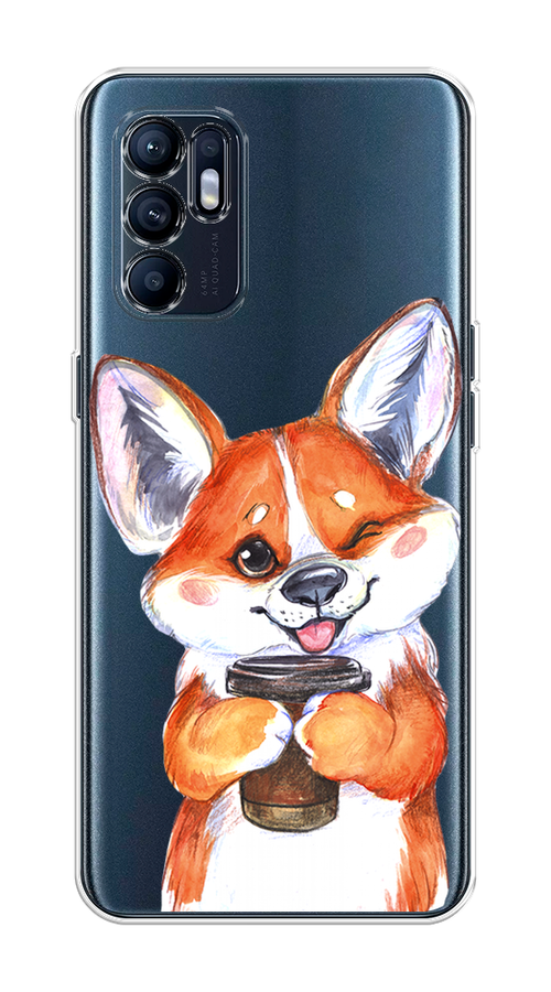 

Чехол на Oppo Reno 6 4G "Корги с кофе", Оранжевый;белый, 257850-4
