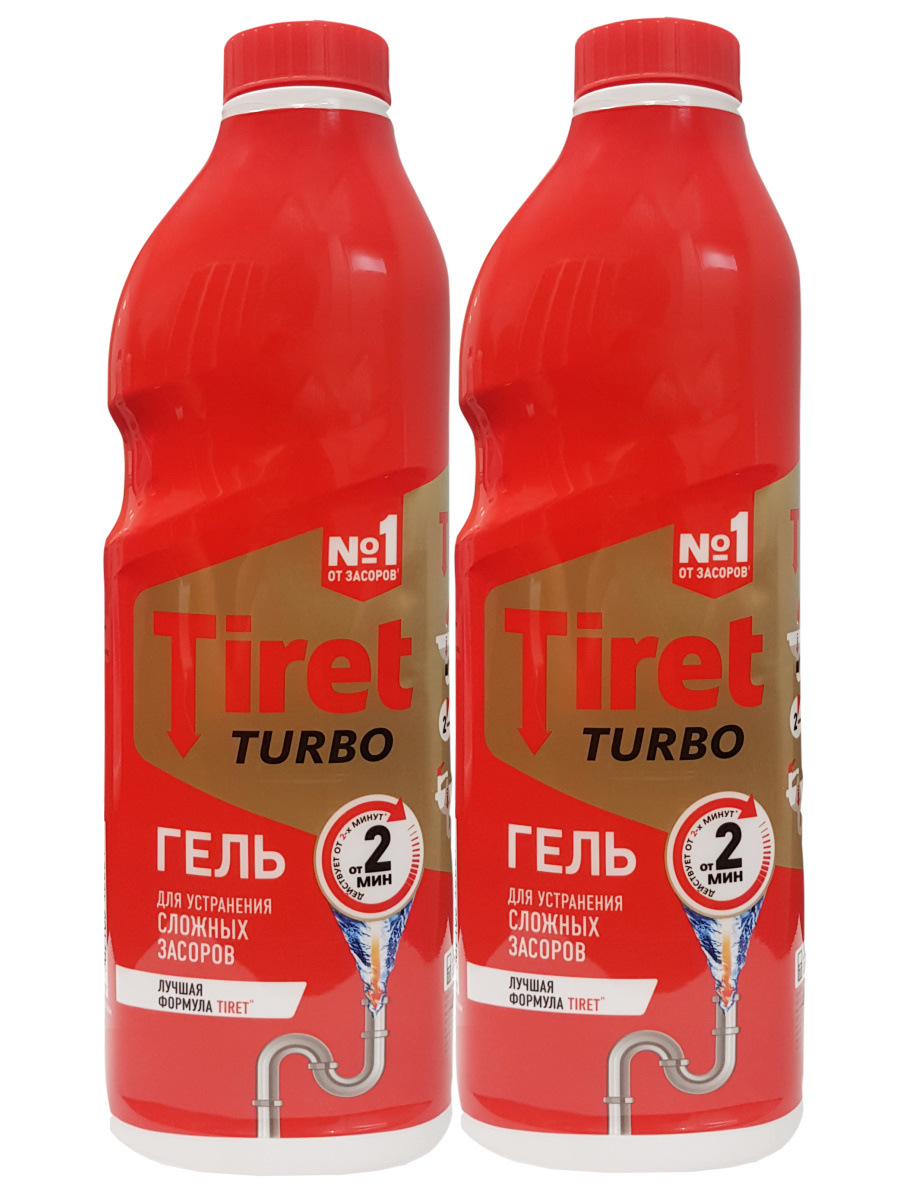 Комплект Tiret Turbo Гель для удаления засоров в канализационных трубах 1 литр х 2 шт