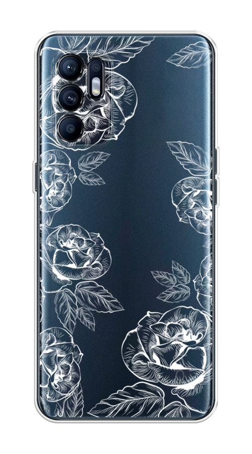

Чехол на Oppo Reno 6 4G "Розы графика", Черный;серый, 257850-2