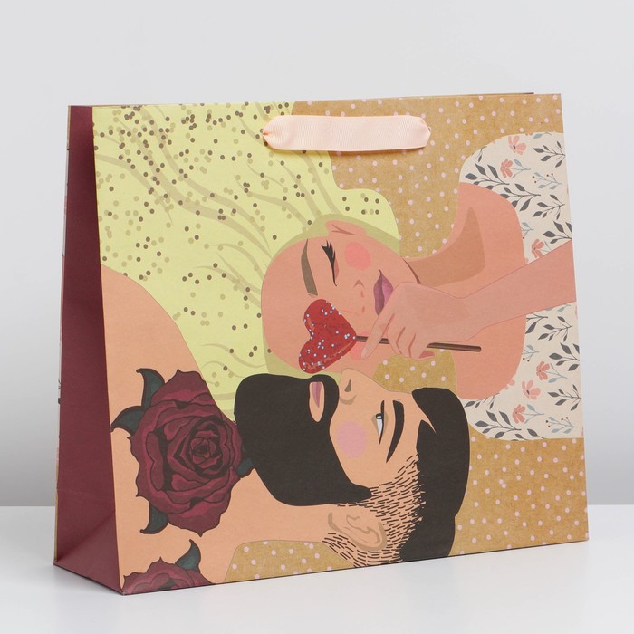 

Пакет подарочный Дарите Счастье Любовь 30 х 26 х 9 см, Бежевый