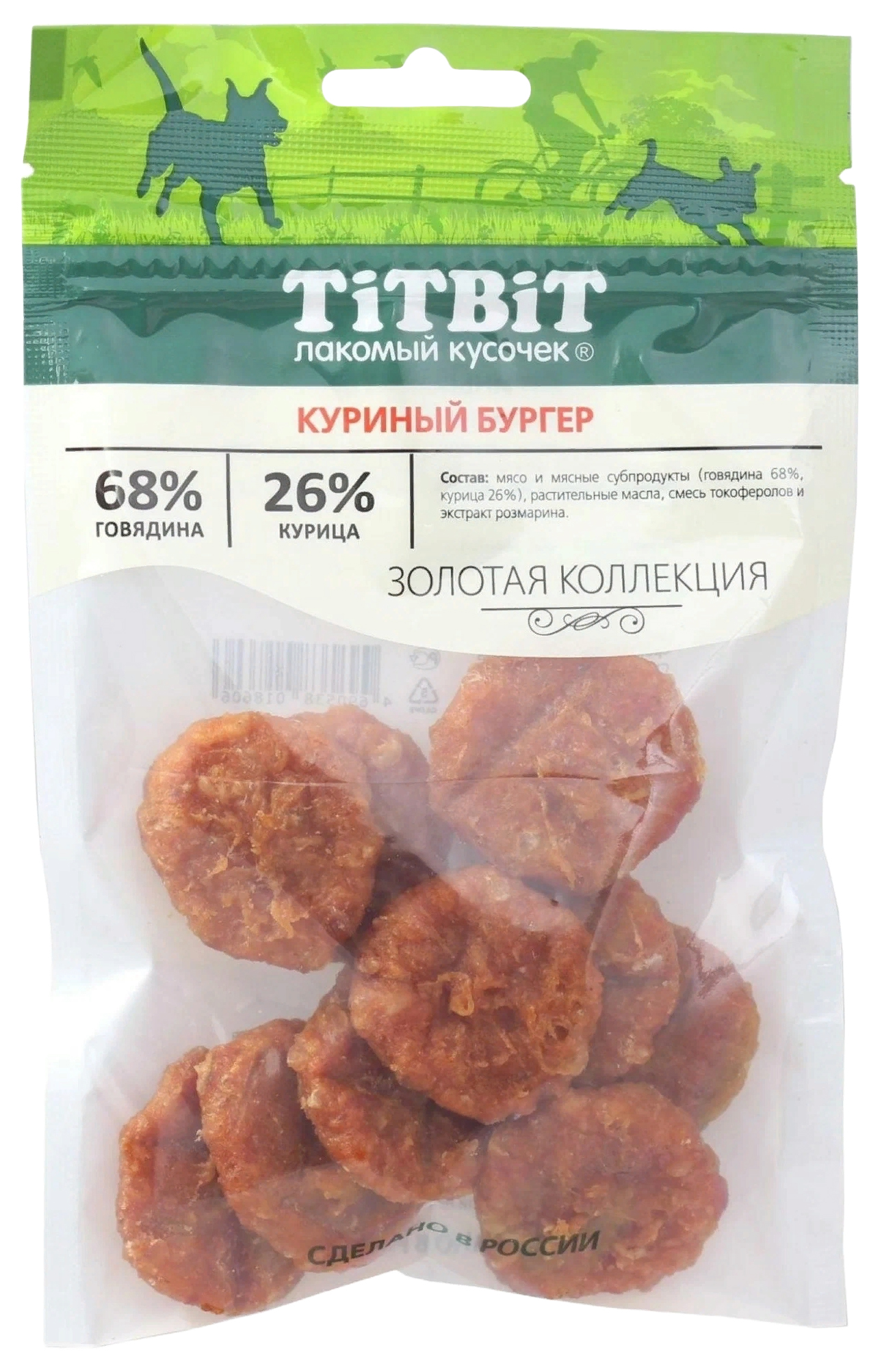 

Лакомство для собак TiTBiT Куриный бургер Золотая коллекция 70 г