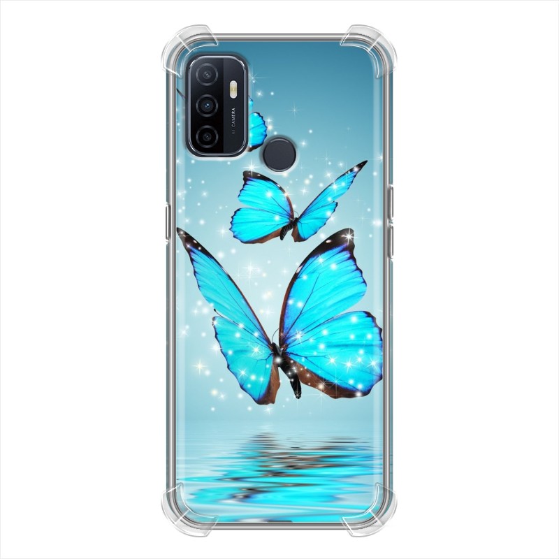фото Дизайнерский силиконовый с усиленными углами чехол для oppo a53 бабочки голубые 100gadgets