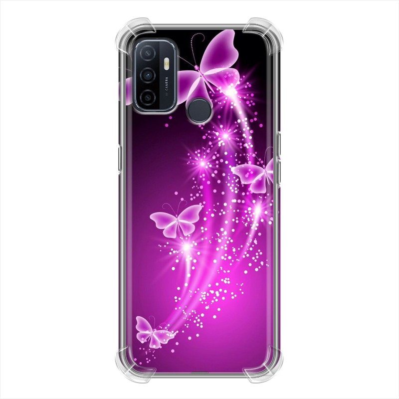 

Дизайнерский силиконовый с усиленными углами чехол для OPPO A53 Бабочки фиолетовые