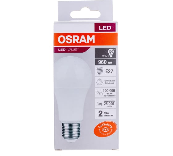 Лампа LED LV CLA А60 12W E27 4000K 960lm мат 118x60 Osram