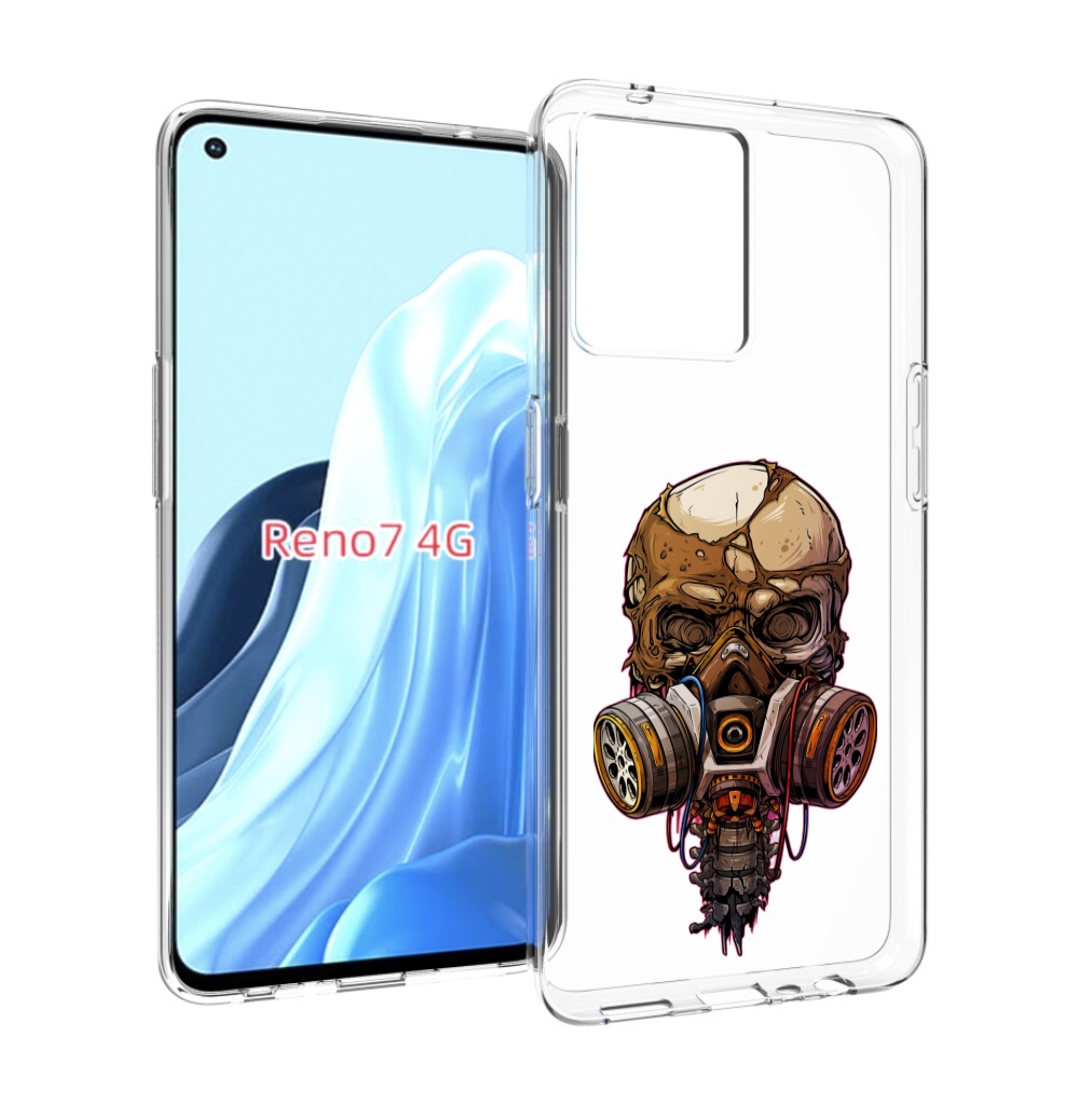 

Чехол MyPads Подробный красочный человеческий череп с противогазом для OPPO RENO 7 4G, Прозрачный, Tocco