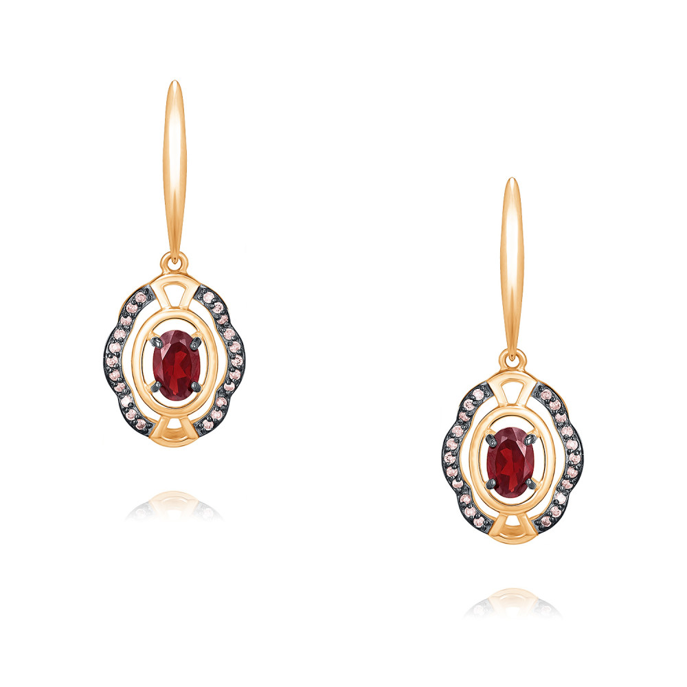 

Серьги подвески из красного золота ADAMAS 24041165/01-А50Ч-655, гранат/фианит, 24041165/01-А50Ч-655