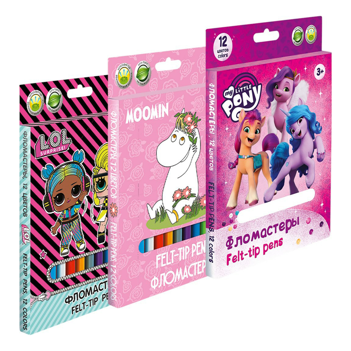 

Фломастеры несмываемые Lol-Little Pony-Moomin 12 цветов в ассортименте, Разноцветный