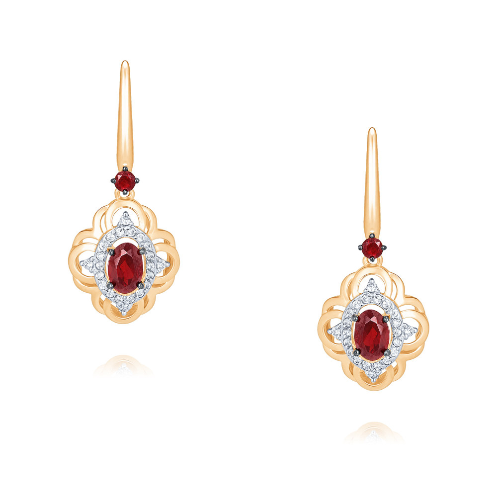 

Серьги подвески из красного золота ADAMAS 24041161/01-А50ДЧ-655, гранат/фианит, 24041161/01-А50ДЧ-655