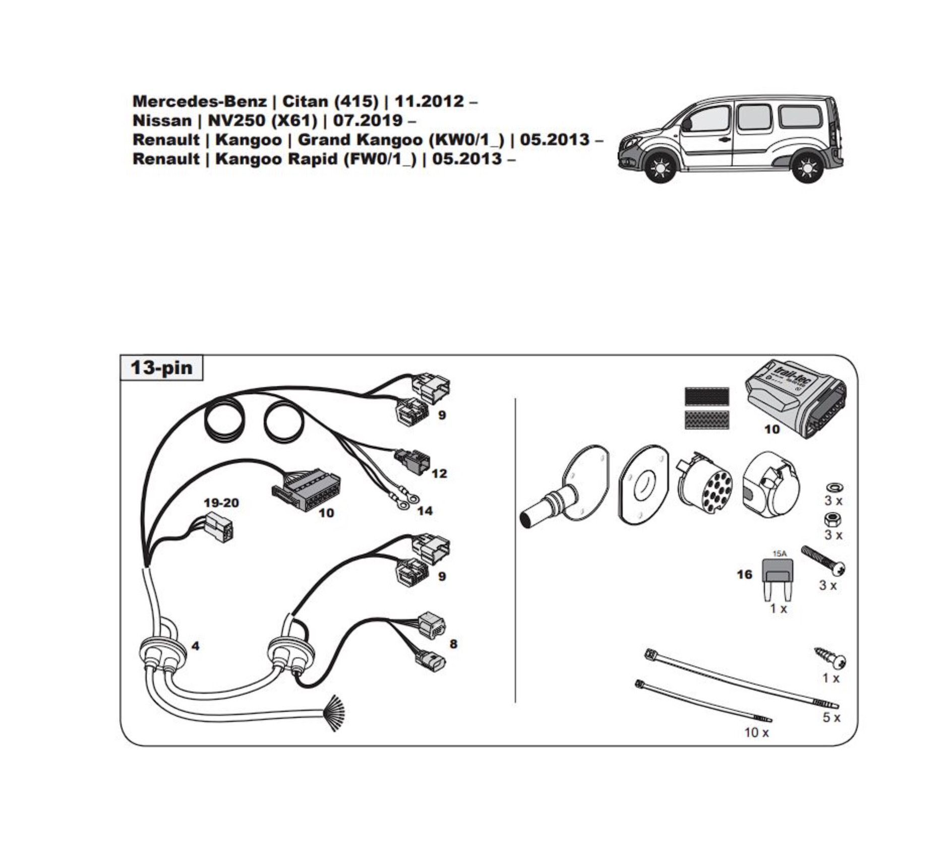 Штатная электрика для фаркопа с розеткой 13-pin, для Mercedes-Benz Citan WYR322613R (Trail