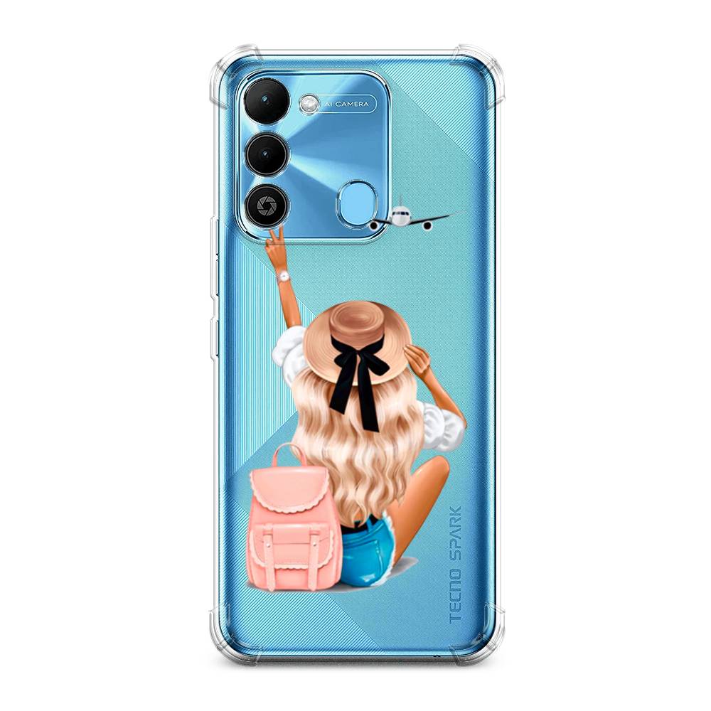 

Чехол Awog на Tecno Spark 9 / Техно Спарк 9 "Автостопом самолетом", Бежевый;розовый;голубой