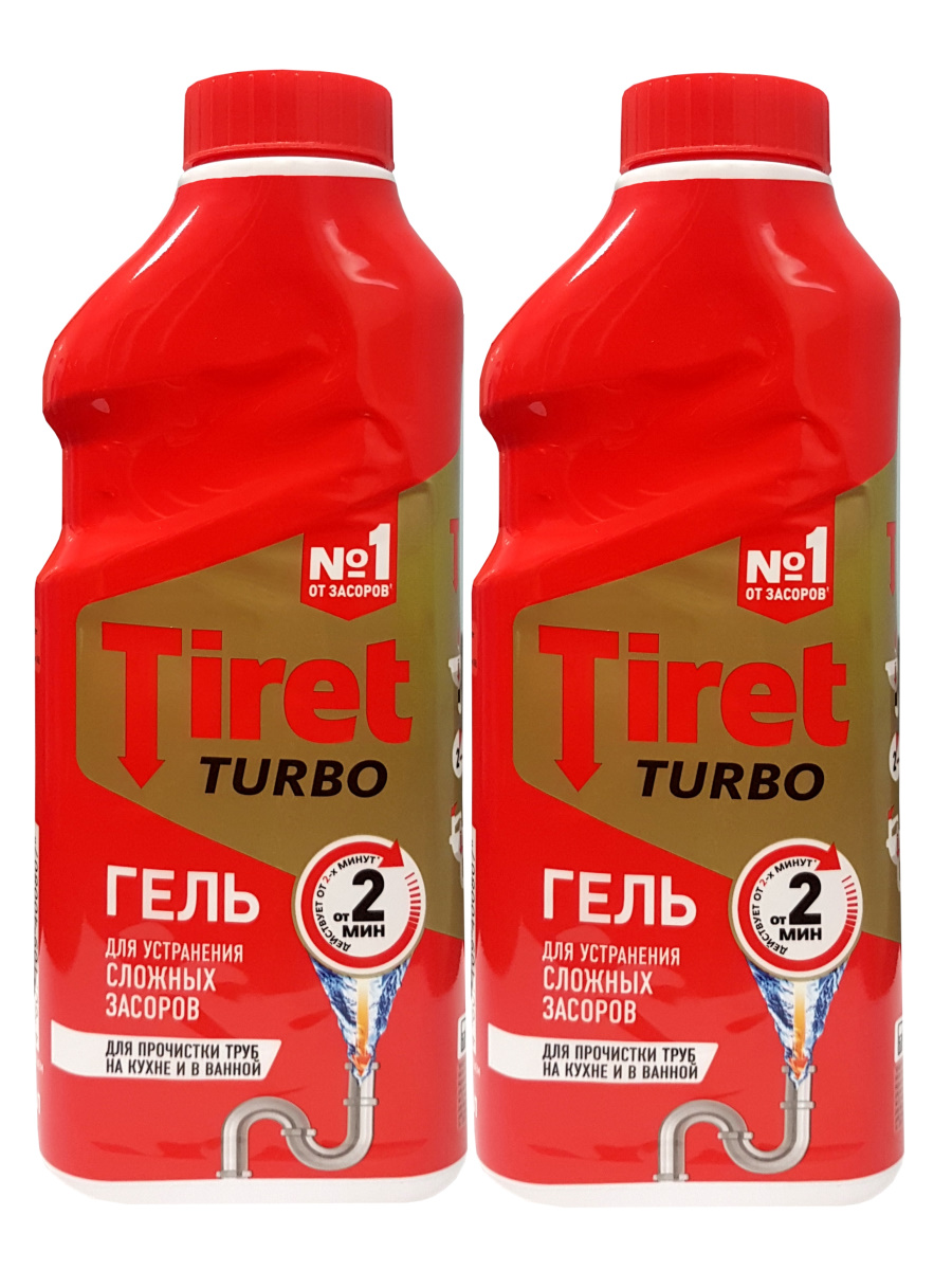 Комплект Tiret Turbo Гель для удаления засоров в канализационных трубах 500 мл х 2 шт