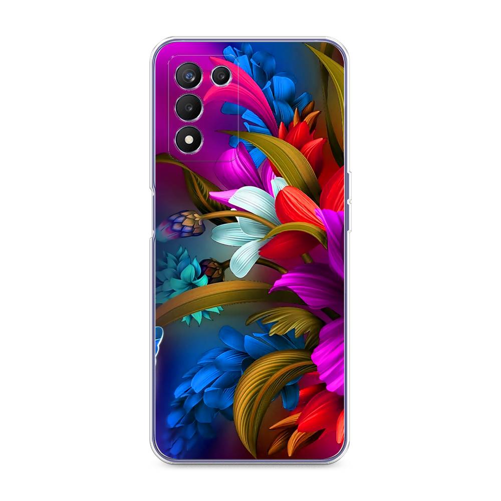 

Чехол на Realme Q3s "Фантастические цветы", Фиолетовый;красный;синий, 257950-2