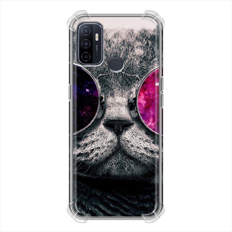 фото Дизайнерский силиконовый с усиленными углами чехол для oppo a53 неоновый кот 100gadgets