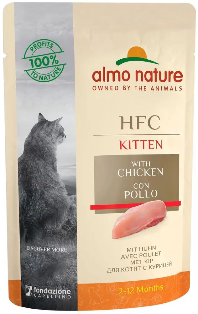 

Влажный корм для котят ALMO NATURE CAT HFC с курицей, 24 шт по 55 г
